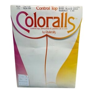 Vintage 1983 Coloralls Control Top Pantyhose Black Panty Black Legs Size A-B 335